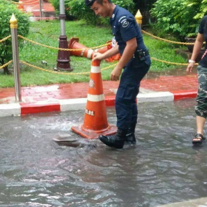 ฝนถล่มกรุง ปลาดุกออกมาให้ตร.จับกลางถนน