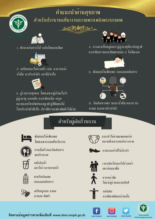 แพทย์ห่วงกลุ่มผู้สูงวัย มีโรคประจำตัว 
เตรียมตัวให้พร้อมก่อนเข้าร่วมพิธีถวายพระเพลิงฯ