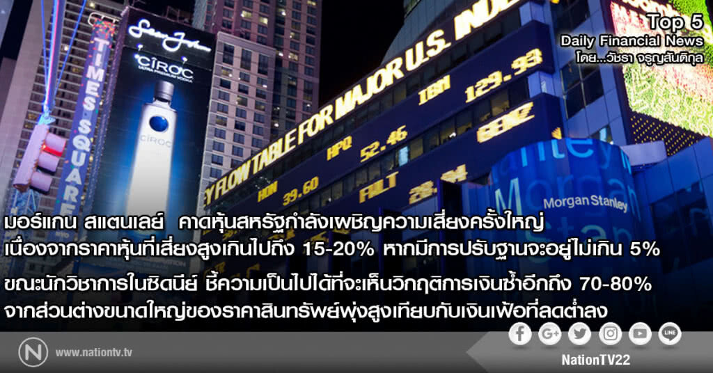 มอร์แกน สแตนเลย์  คาดหุ้นสหรัฐกำลังเผชิญความเสี่ยงครั้งใหญ่