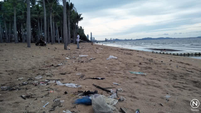 นักท่องเที่ยวต่างชาติ เก็บขยะตามแนวชายหาดจอมเทียน