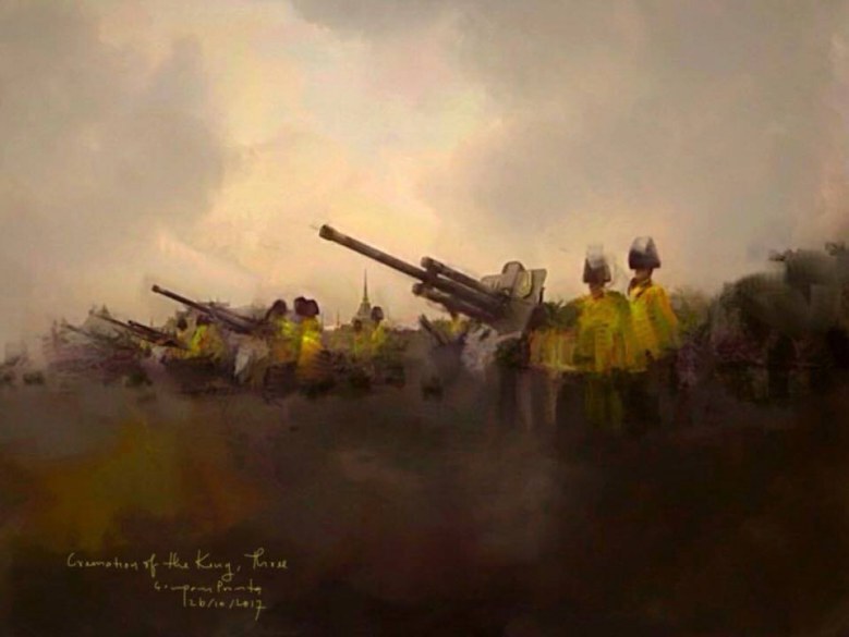 ภาพวาดสด(บนไอแพด) "งานพระราชพิธีถวายพระเพลิงพระบรมศพ" โดย ศ.ดร.สมภาร พรมทา