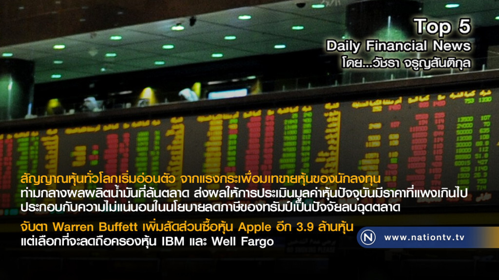 สัญญาณหุ้นทั่วโลกเริ่มอ่อนตัว จากแรงกระเพื่อมเทขายหุ้นของนักลงทุน