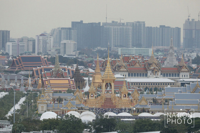 งดงาม! (ภาพมุมสูง)ภูมิทัศน์หน้าพระเมรุมาศ