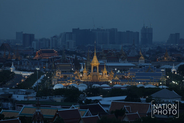 งดงาม! (ภาพมุมสูง)ภูมิทัศน์หน้าพระเมรุมาศ