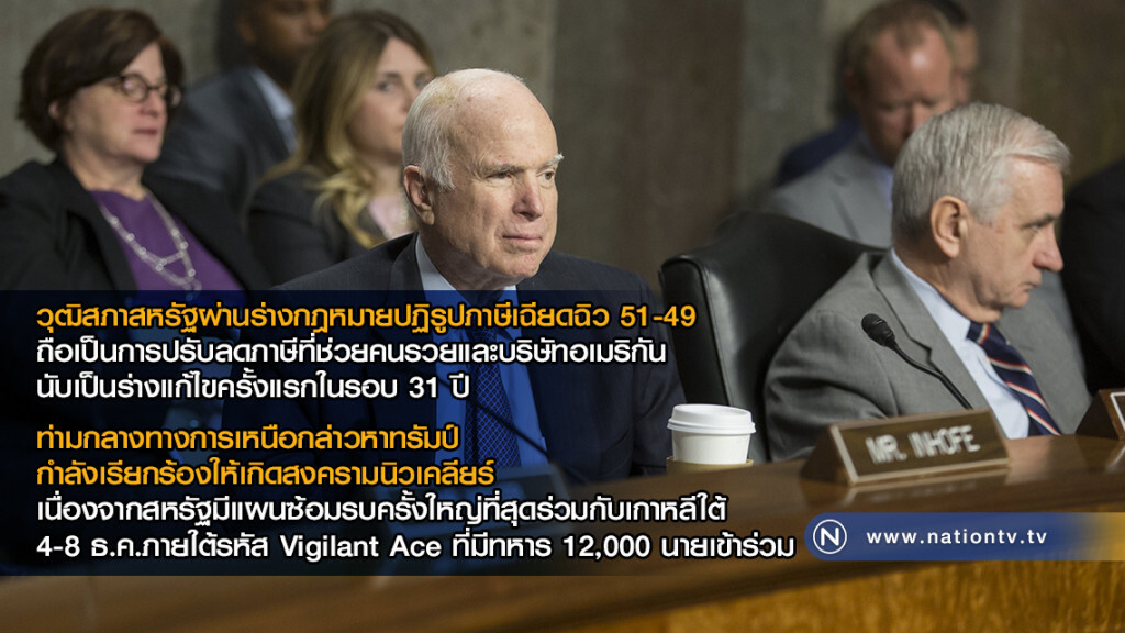 วุฒิสภาสหรัฐผ่านร่างกฎหมายปฏิรูปภาษีเฉียดฉิว 51-49
