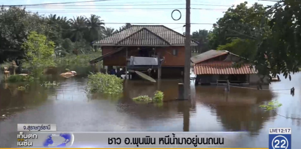 ชาวพุนพิน หนีน้ำมาอยู่บนถนน