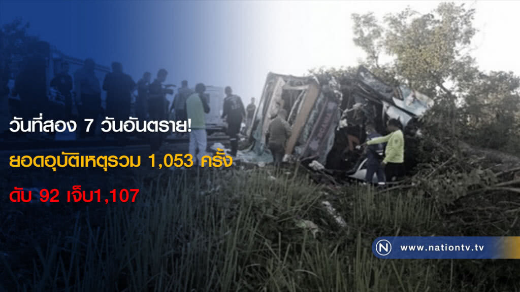 วันที่สอง 7 วันอันตราย! ยอดอุบัติเหตุรวม 1,053 ครั้ง ดับ 92 เจ็บ1,107 วันที่สอง 7 วันอันตราย! ยอดอุบัติเหตุรวม 1,053 ครั้ง ดับ 92 เจ็บ1,107
