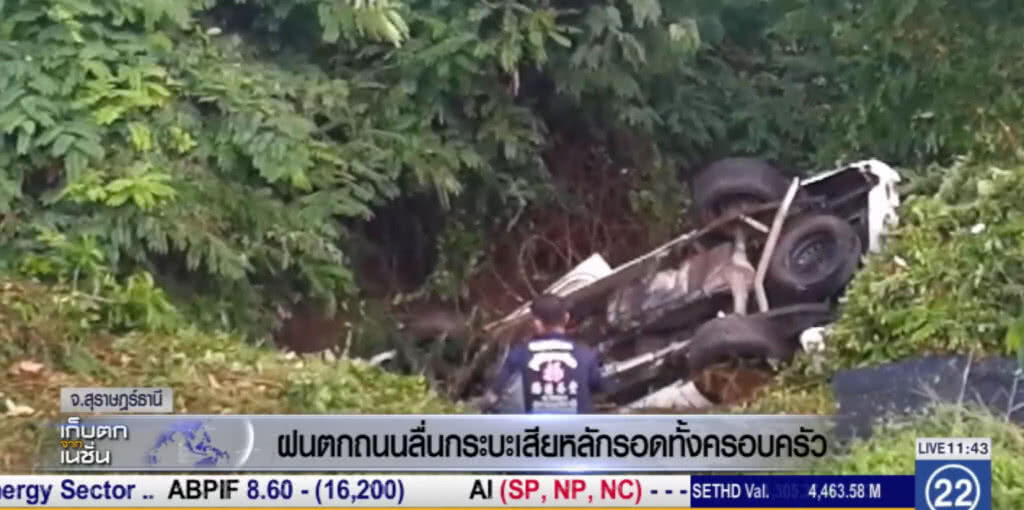 ฝนตกถนนลื่นรถเสียหลักพลิกหงายชี้ฟ้า 4 ชีวิตรอดปาฏิหาริย์ ฝนตกถนนลื่นรถเสียหลักพลิกหงายชี้ฟ้า 4 ชีวิตรอดปาฏิหาริย์