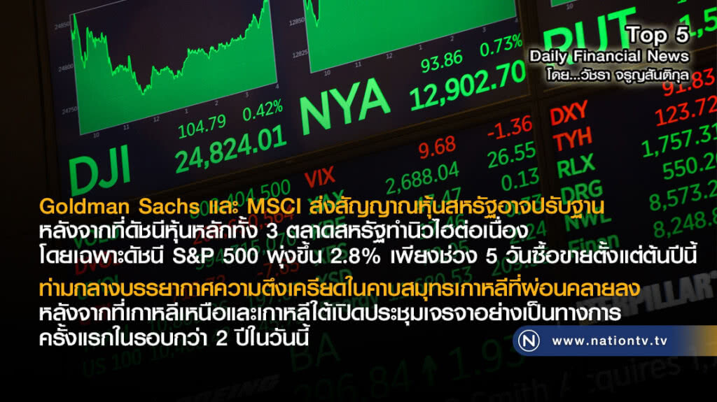Goldman Sachs และ MSCI ส่งสัญญาณหุ้นสหรัฐอาจปรับฐาน