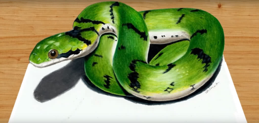 ภาพงู 3D วาดด้วยมือ