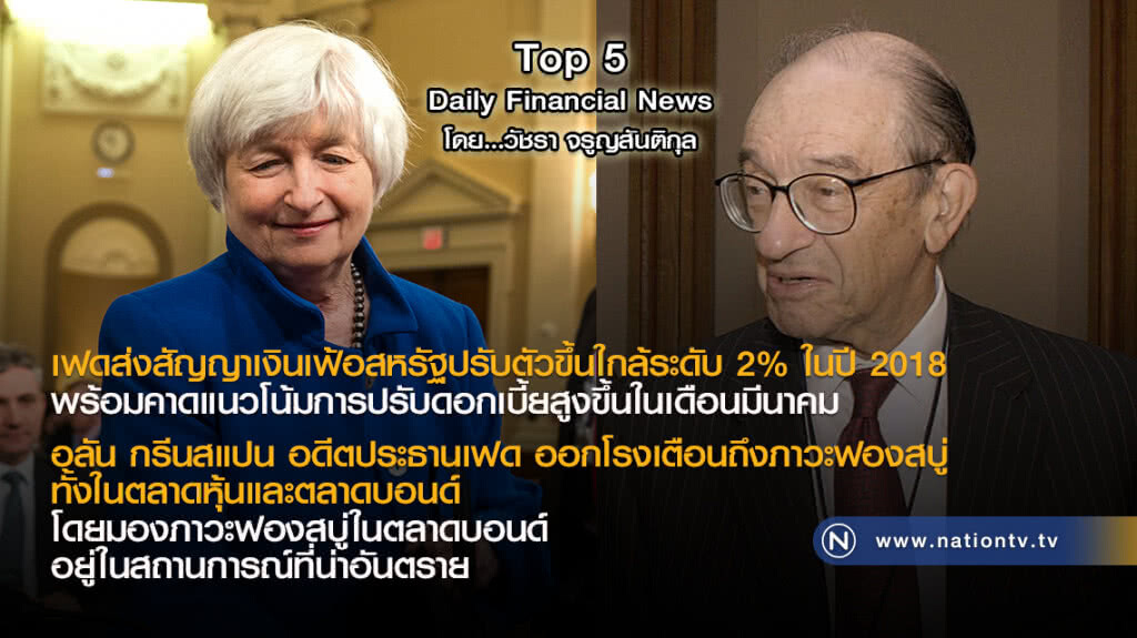เฟดส่งสัญญาเงินเฟ้อสหรัฐปรับตัวขึ้นใกล้ระดับ 2% ในปี 2018