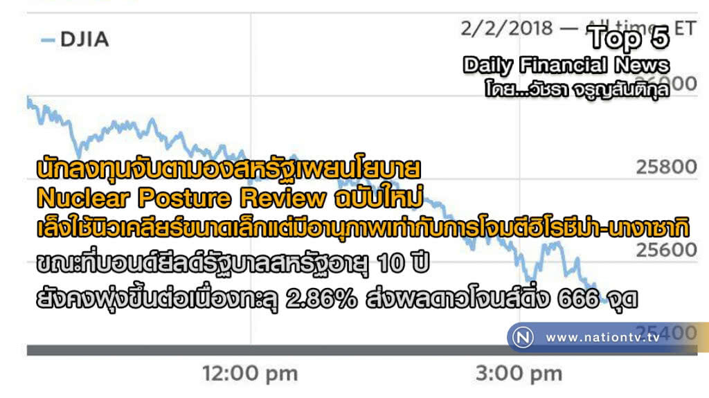 นักลงทุนจับตามองสหรัฐเผยนโยบาย Nuclear Posture Review บอนด์ยีลด์สหรัฐ ยังคงพุ่งขึ้นทะลุ 2.86%