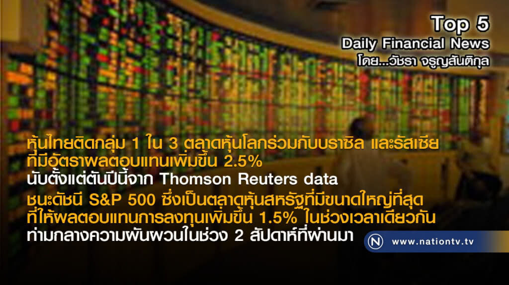 หุ้นไทยติดกลุ่ม 1 ใน 3 ตลาดหุ้นโลก ที่มีอัตราผลตอบแทนเพิ่มขึ้น 2.5%