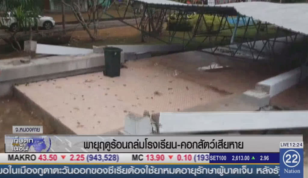 พายุฤดูร้อนถล่มโรงเรียน คอกสัตว์ เสียหาย พายุฤดูร้อนถล่มโรงเรียน คอกสัตว์ เสียหาย
