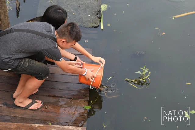ปชช.จำนวนมาก หลั่งไหลทำบุญตักบาตร ปล่อยนกปล่อยปลาที่วัดหลวงพ่อโต