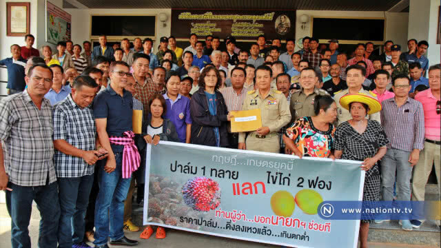 ชาวสวนปาล์ม ยื่นหนังสือเรียกร้องรัฐบาลแก้ปัญหาราคาตกต่ำด่วน