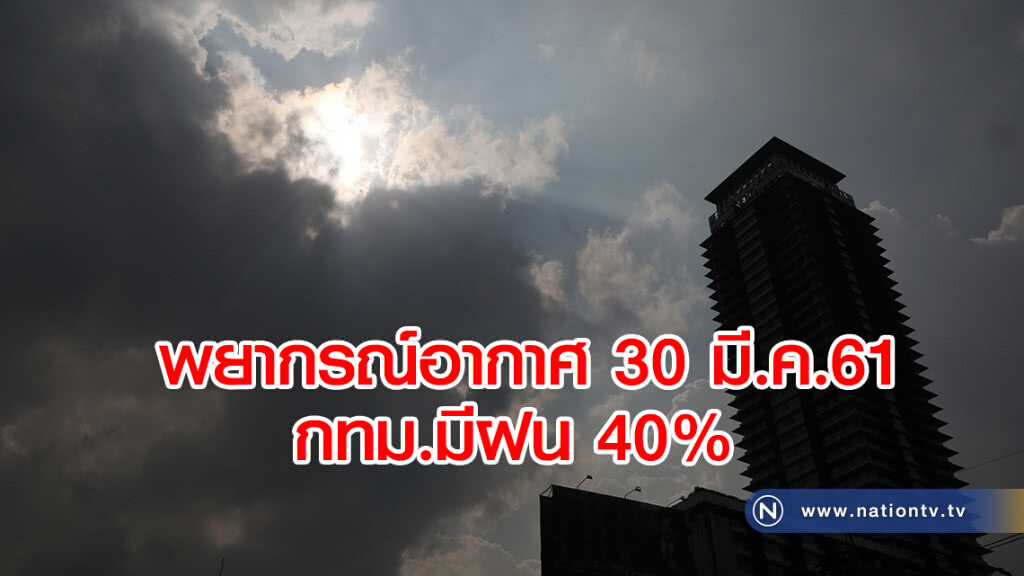 พยากรณ์อากาศ 30 มี.ค.61
ฝนฟ้าคะนองเกิดขึ้นทุกภาค กทม.มีฝน 40%