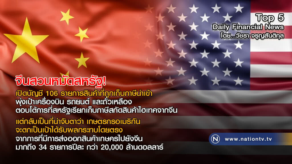 จีนสวนหมัดสหรัฐ! เปิดบัญชี 106 รายการสินค้าที่ถูกเก็บภาษีนำเข้า จีนสวนหมัดสหรัฐ! เปิดบัญชี 106 รายการสินค้าที่ถูกเก็บภาษีนำเข้า