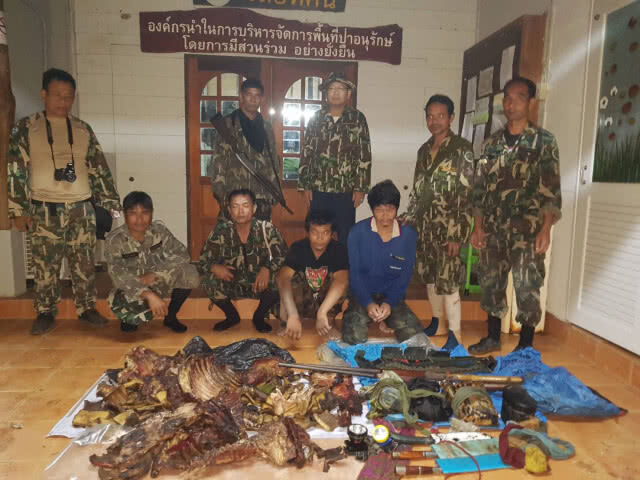 จับ 3 พรานตั้งแคมป์ล่าสัตว์เจอของกลางกำลังเปิบหมูป่า-ลิงลม
