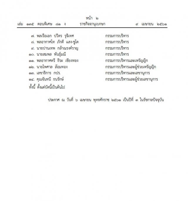 โปรดเกล้าฯ แต่งตั้งคณะกรรมการบริหารกองทุนพระราชทานสําหรับศูนย์ศึกษาการพัฒนาฯ