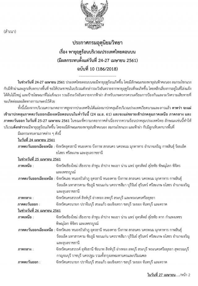 อุตุฯ เตือน! ลมกระโชกแรง ฟ้าผ่า ลูกเห็บตก 24-27 เม.ย.
