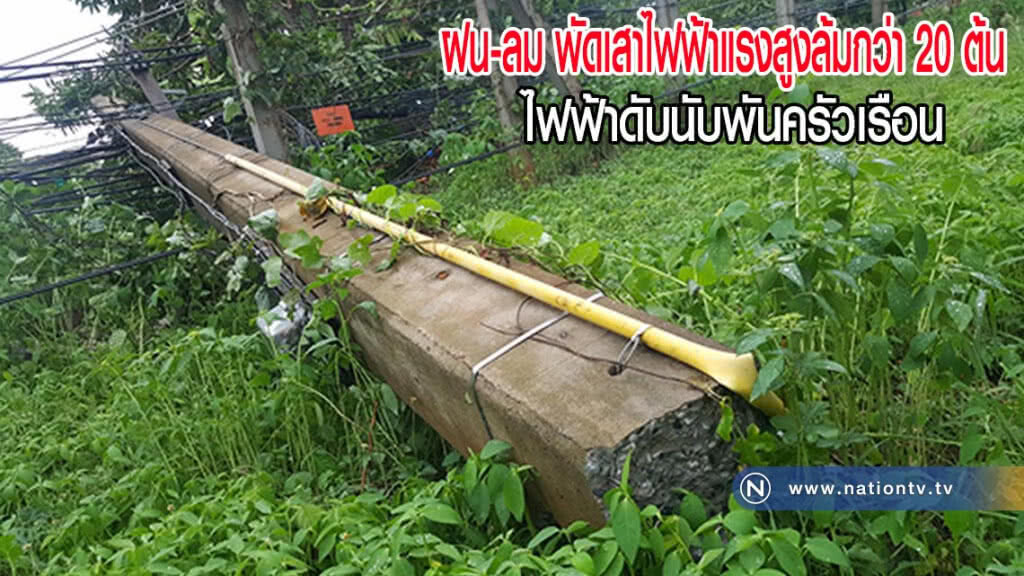 ฝนกระหน่ำลมพัดเสาไฟฟ้าแรงสูงล้มกว่า 20 ต้น ไฟฟ้าดับนับพันครัวเรือน