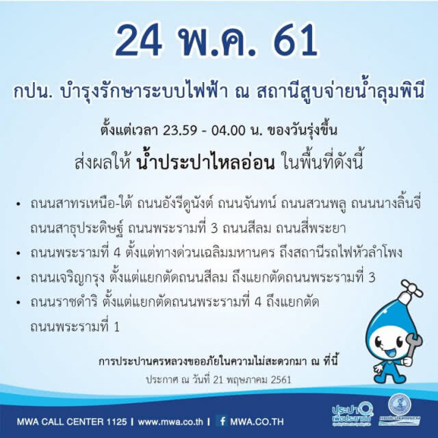 คืนนี้ซ่อมท่อแตกรั่ว! น้ำประปาไหลอ่อน-ไม่ไหล