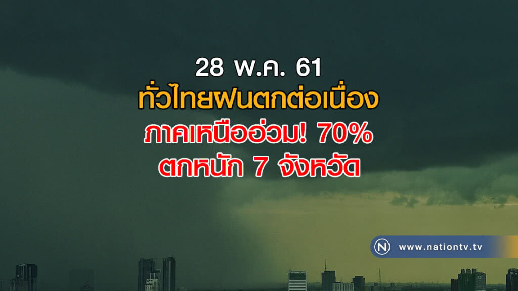 อุตุฯ เผยไทยฝนตกต่อเนื่อง