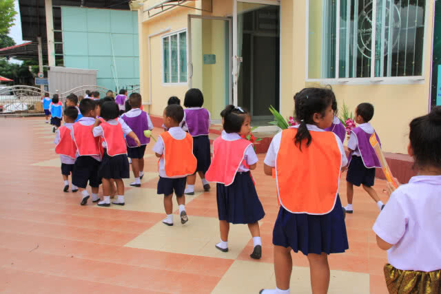 นำนักเรียนชั้นอนุบาลร่วมเวียนเทียนรอบโบสถ์วันวิสาขบูชา(มีคลิป)