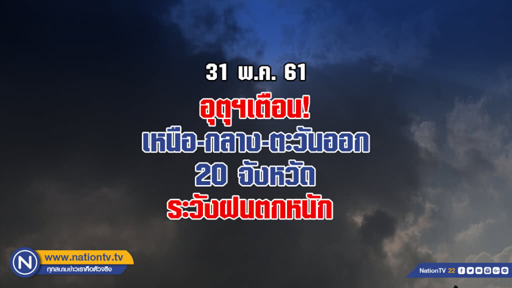 อุตุฯ เตือน! เหนือ-กลาง-ตะวันออก ระวังฝนตกหนัก