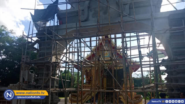 ผู้รับเหมาตกแต่งซุ้มประตูวัดพลัดตกนั่งร้านหัวโหม่งพื้นดับ