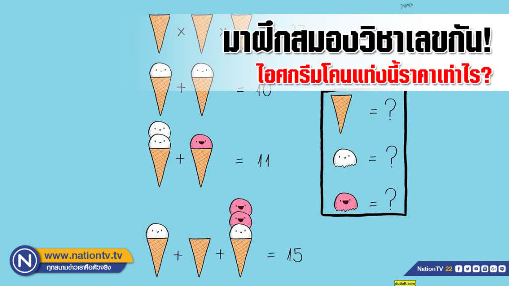 มาฝึกสมองวิชาเลขกัน! ไอศกรีมโคนแท่งนี้ราคาเท่าไร? มาฝึกสมองวิชาเลขกัน! ไอศกรีมโคนแท่งนี้ราคาเท่าไร?