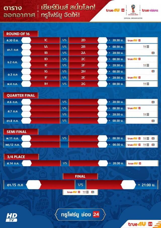 มาแล้ว! ผังฟุตบอลโลก 2018