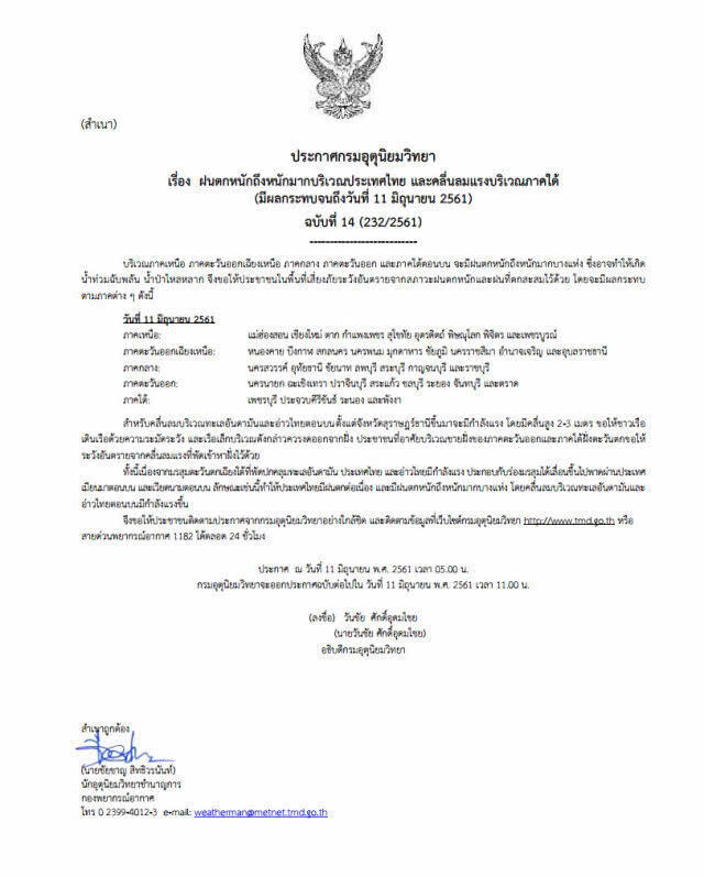 อุตุฯออกประกาศเตือน! ฝนตกหนัก 37 จังหวัด