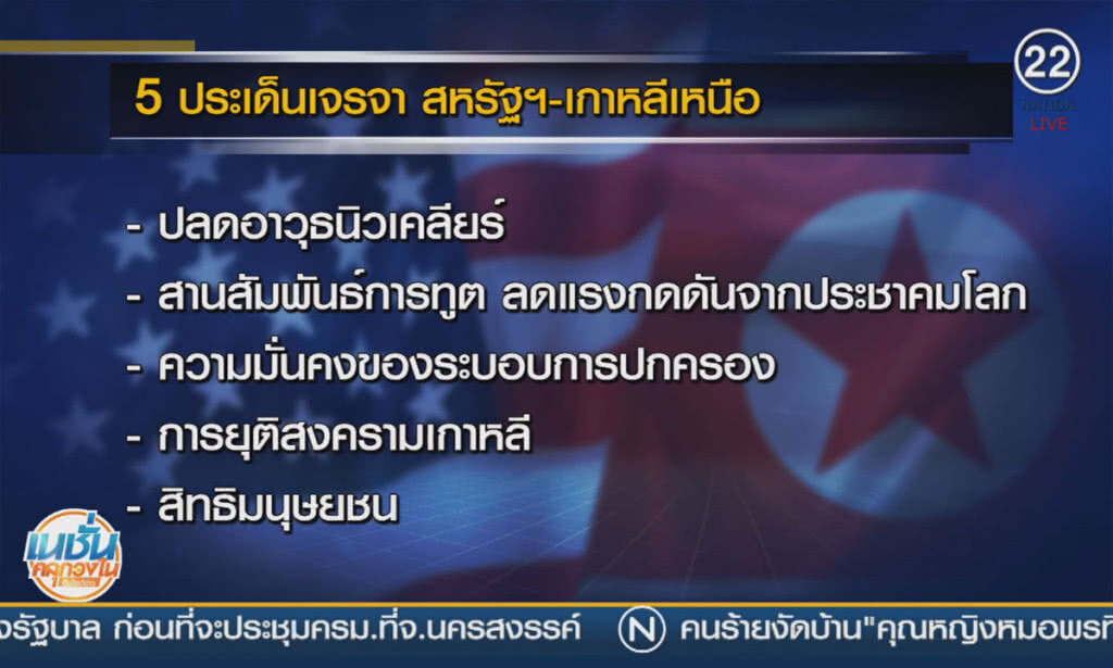 (คลิปข่าว) 5 ประเด็นเจรจาซัมมิท "ทรัมป์-คิม" (คลิปข่าว) 5 ประเด็นเจรจาซัมมิท "ทรัมป์-คิม"