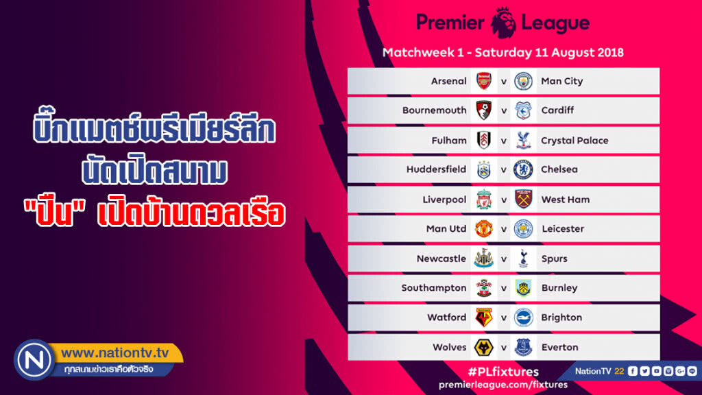บิ๊กแมตช์พรีเมียร์ลีก นัดเปิดสนาม "ปืน" เปิดบ้านดวลเรือ บิ๊กแมตช์พรีเมียร์ลีก นัดเปิดสนาม "ปืน" เปิดบ้านดวลเรือ