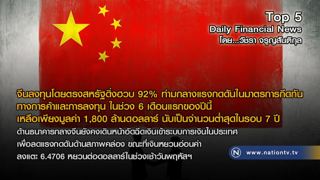 จีนลงทุนโดยตรงสหรัฐดิ่งฮวบ 92% ช่วงครึ่งปี2018