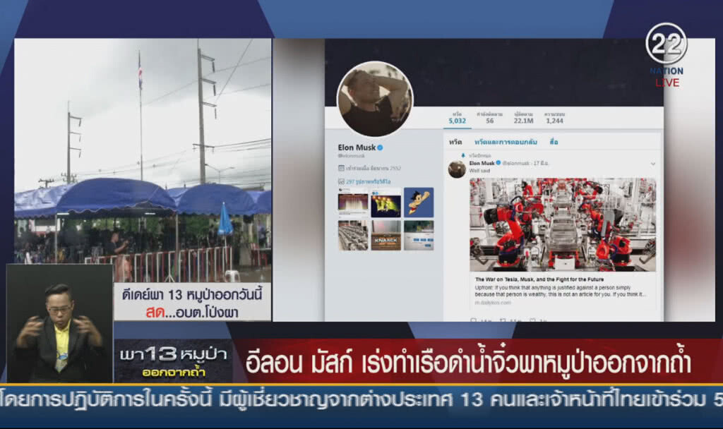 (คลิปข่าว) "อีลอน มัสก์" เร่งทำเรือดำน้ำจิ๋ว พาหมูป่าออกจากถ้ำ (คลิปข่าว) "อีลอน มัสก์" เร่งทำเรือดำน้ำจิ๋ว พาหมูป่าออกจากถ้ำ