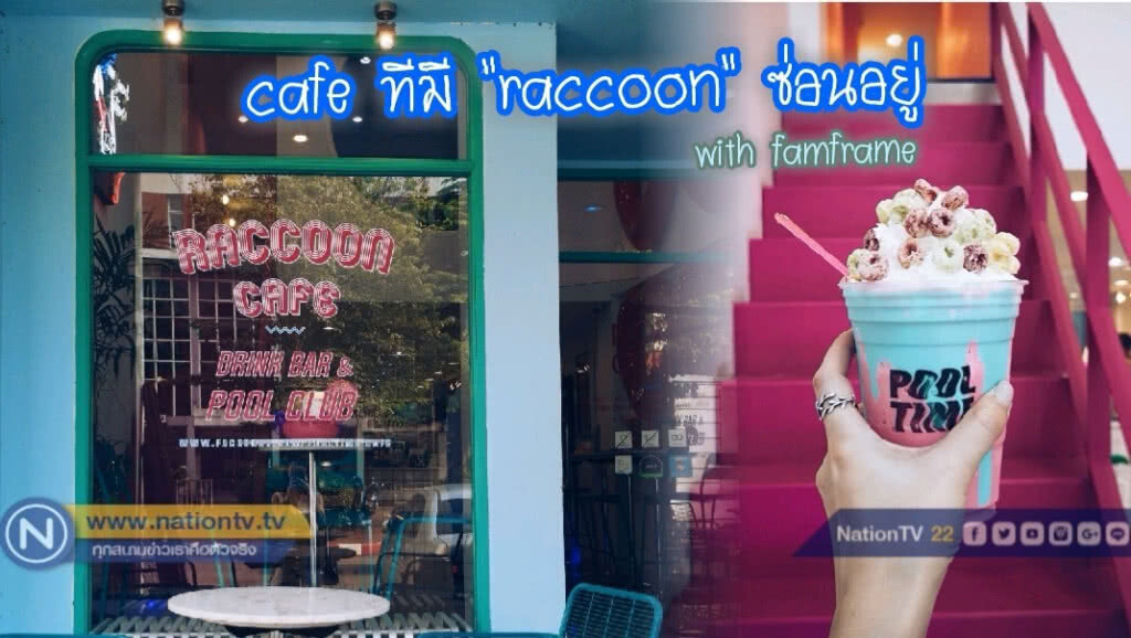 "pool time" ที่มี "raccoon" อยู่ใน café