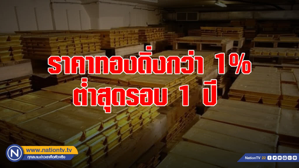 ราคาทองดิ่งกว่า 1% ต่ำสุดรอบ 1 ปี