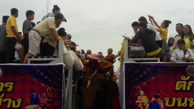 หนึ่งเดียวในโลก!! ตักบาตรพระสงฆ์ 67 รูปบนหลังช้าง วันอาสาฬหบูชา-เข้าพรรษา
