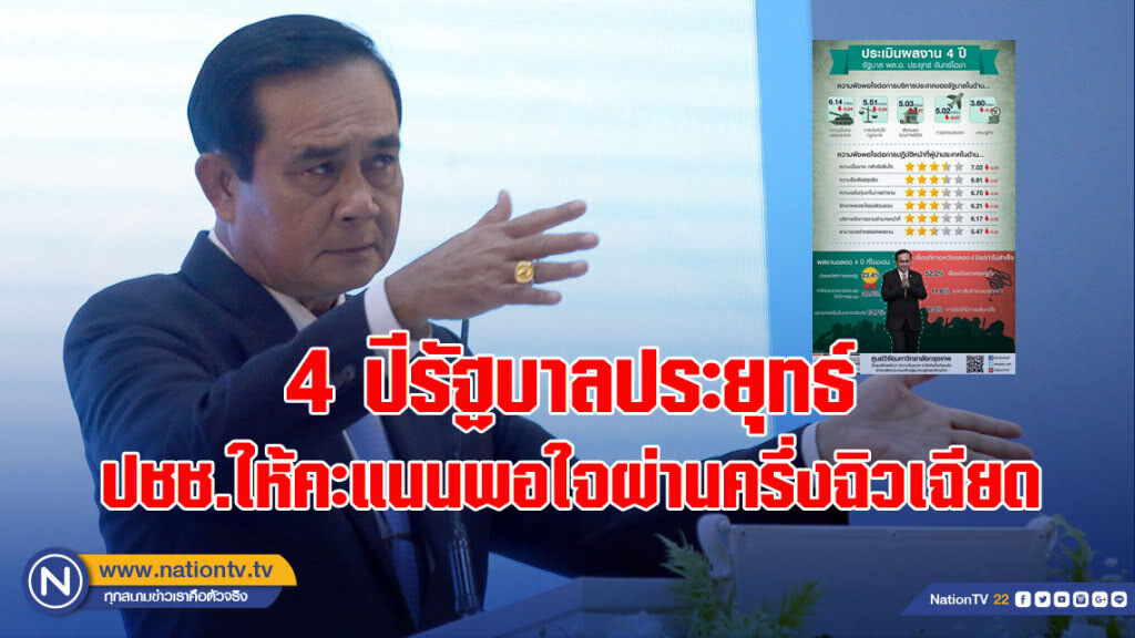 4 ปีรัฐบาลประยุทธ์ ปชช.ให้คะแนนพอใจผ่านครึ่งฉิวเฉียด 4 ปีรัฐบาลประยุทธ์ ปชช.ให้คะแนนพอใจผ่านครึ่งฉิวเฉียด