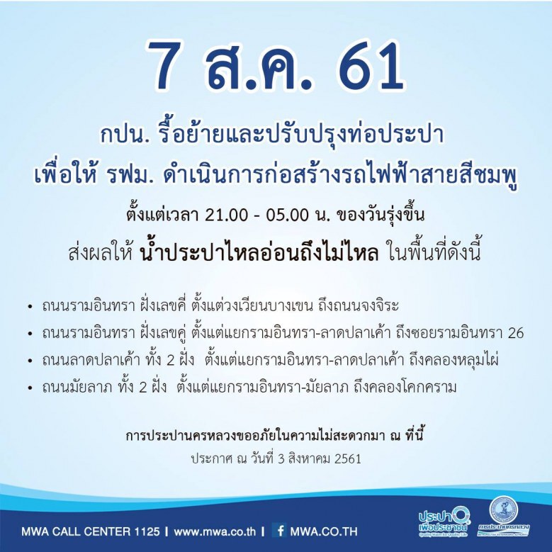 คืนนี้!!! น้ำประปาไหลอ่อนถึงไม่ไหลหลายพื้นที่