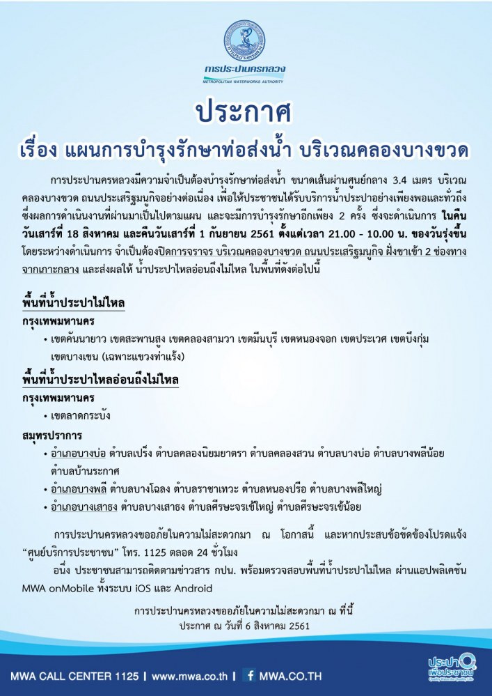 คืนนี้!!! น้ำประปาไหลอ่อนถึงไม่ไหลหลายพื้นที่