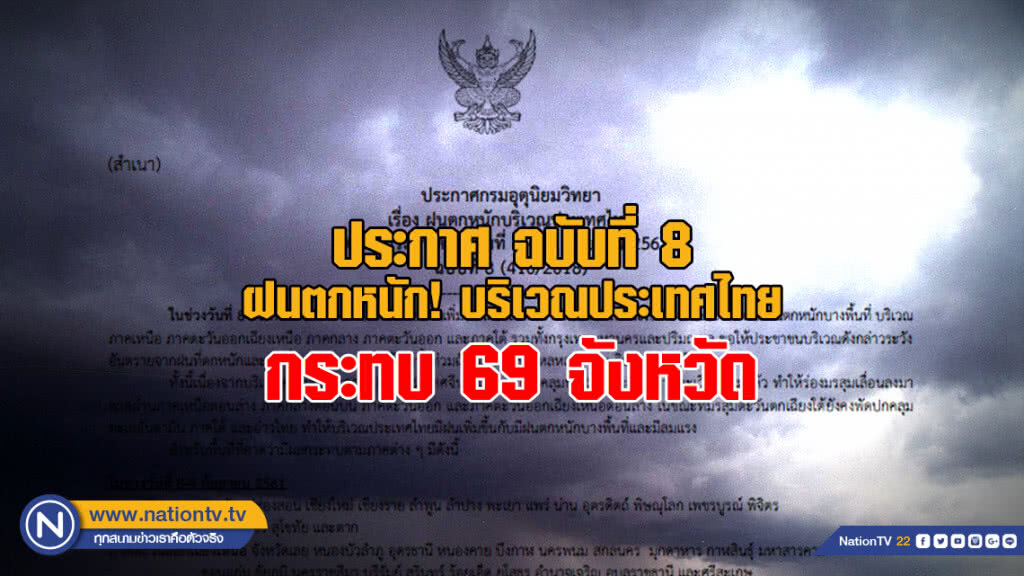 ประกาศ ฝนตกหนักบริเวณประเทศไทย ฉบับที่ 8 ประกาศ ฝนตกหนักบริเวณประเทศไทย ฉบับที่ 8