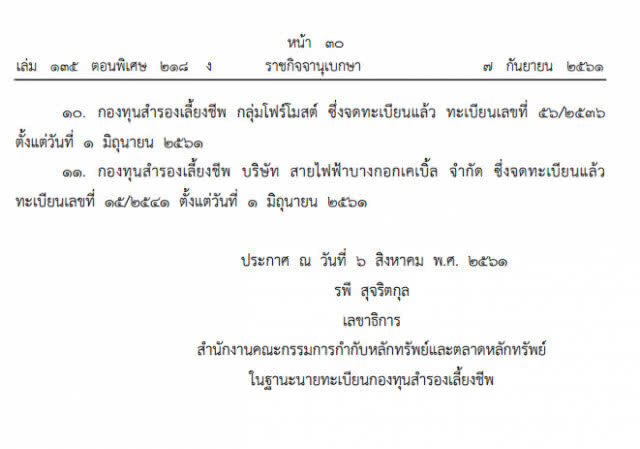 ราชกิจจาฯ ประกาศชื่อ 11 บริษัท ยกเลิก "กองทุนสำรองเลี้ยงชีพ"