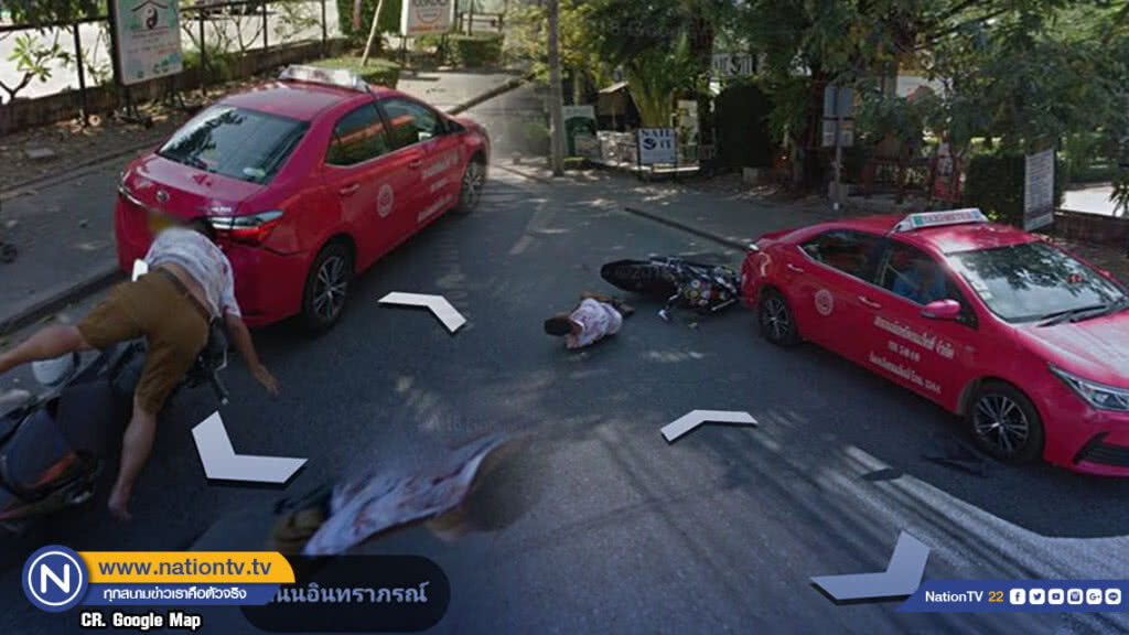 "กูเกิล" จับภาพเหตุการณ์หนุ่มขี่จยย ชนแท็กซี่ล้มใน Google Street View