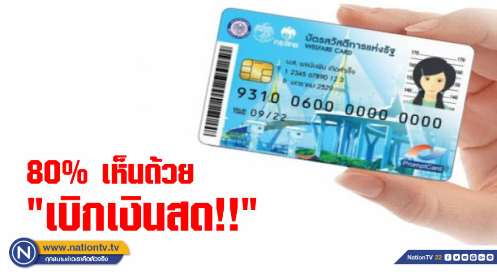 ปชช.80%เห็นด้วย เบิกเป็นเงินสดจาก "บัตรสวัสดิการแห่งรัฐ"