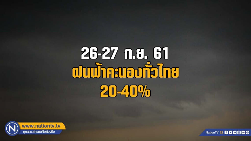 อุตุฯเผย ฝนฟ้าคะนองทั่วไทย 20-40%