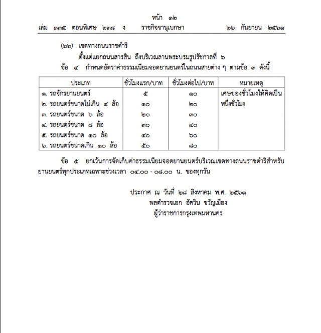 กทม.ออกประกาศเก็บค่าจอดรถทั่วกรุงเทพฯ